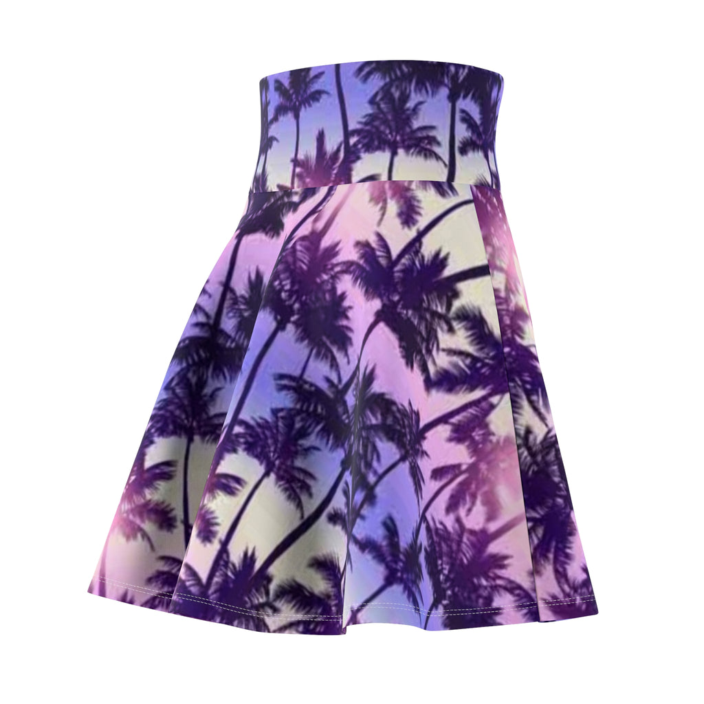 Palm Tree Sunset Skater Skirt — Purple Ombre Beach Print