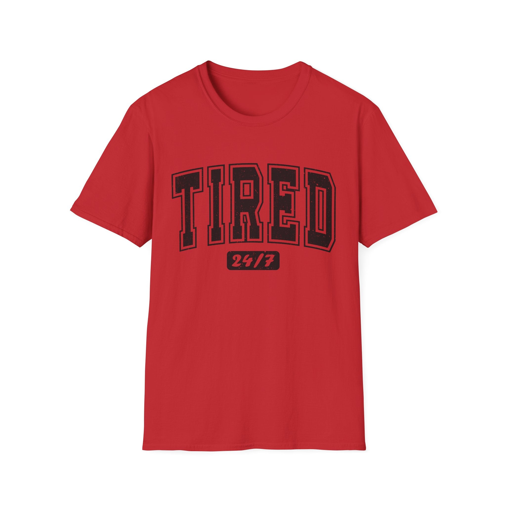 T-Shirt — 'TIRED 24/7' Vintage Varsity Graphic Tee