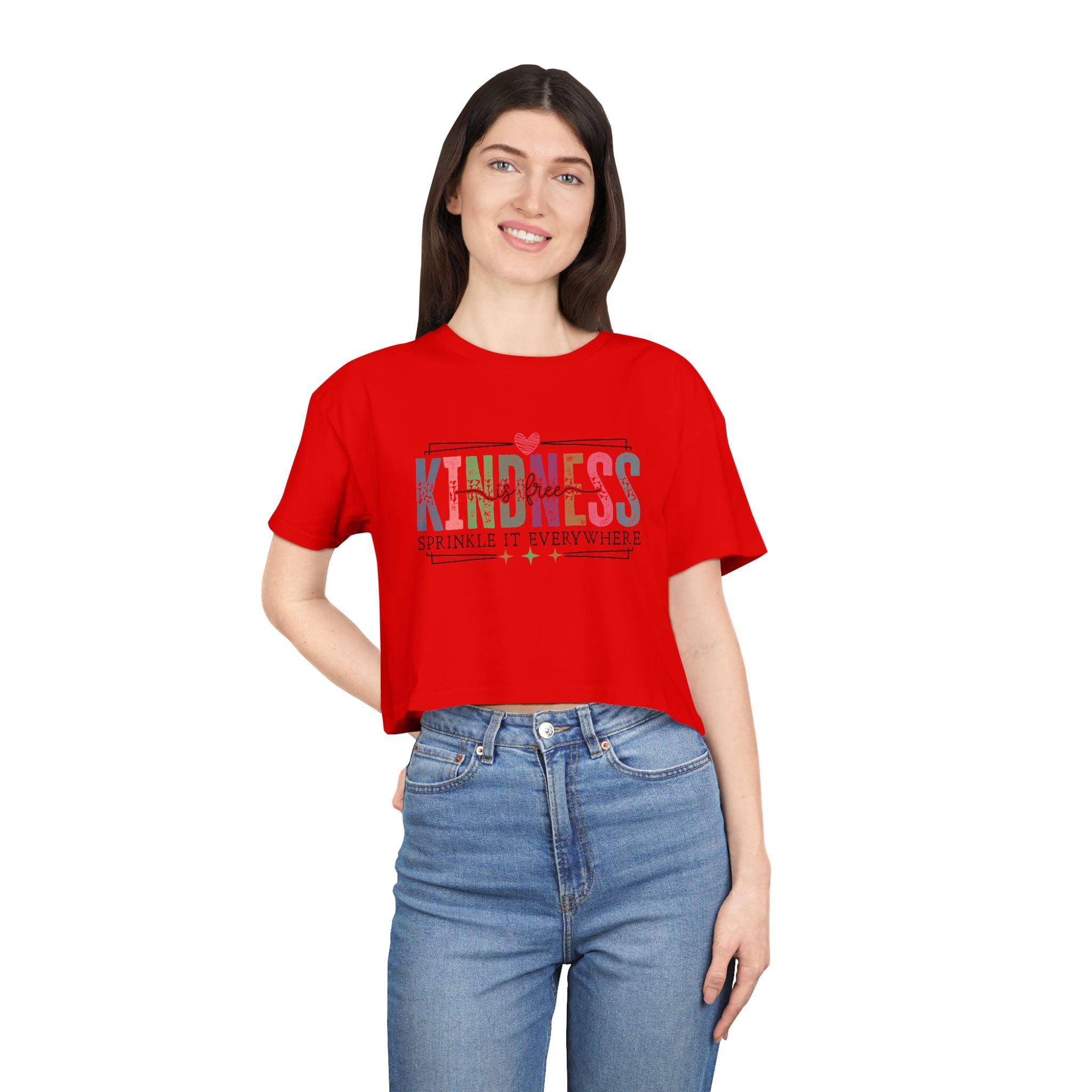 Crop Tee — "Kindness: Sprinkle It Everywhere" Floral Graphic