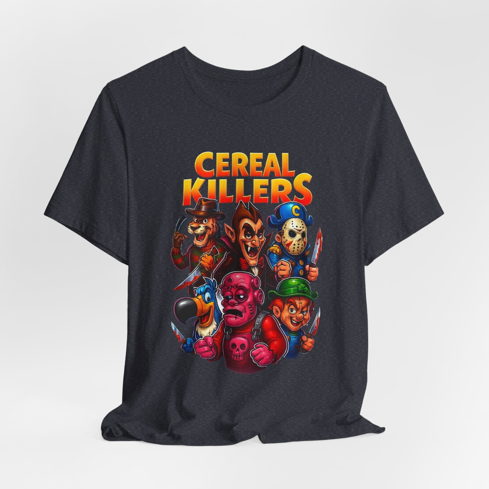 Cereal Killers Parody Horror Cartoon T-Shirt | Funny Cereal Villains Graphic Tee