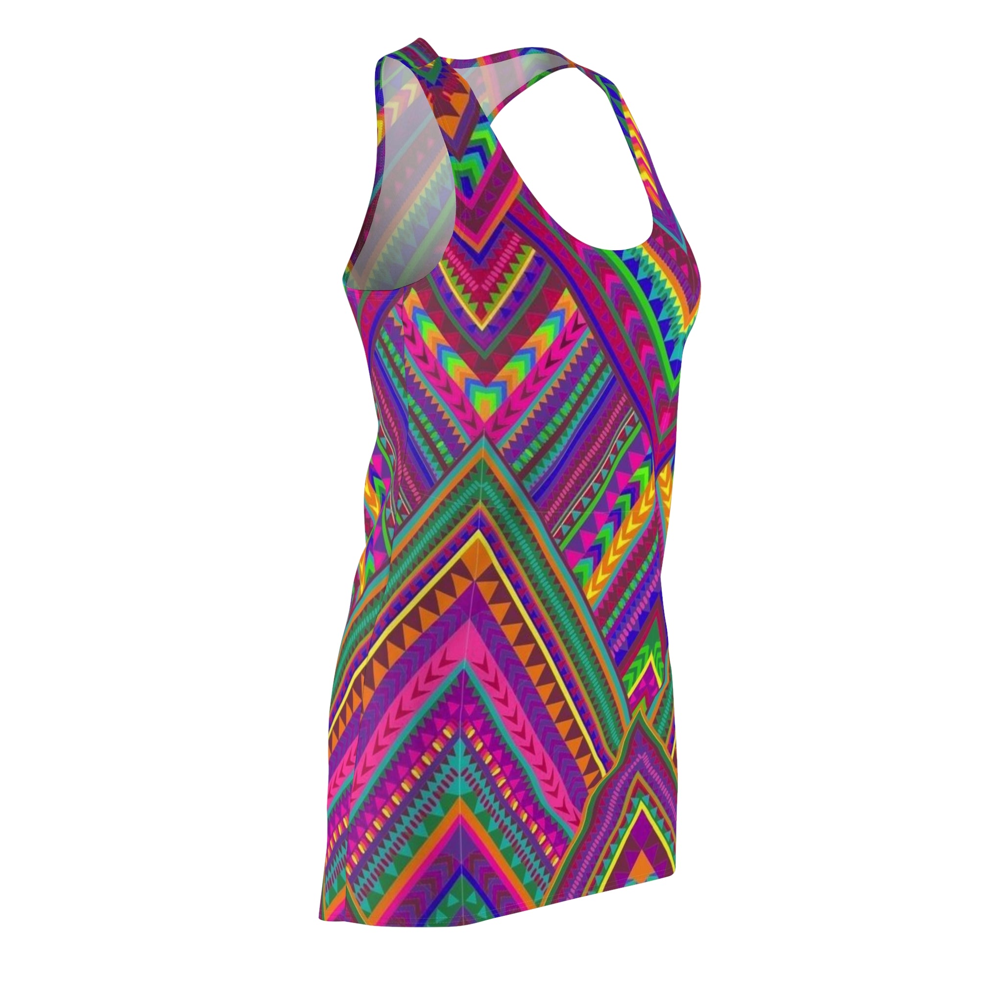 Boho Neon Chevron Racerback Dress — Vibrant Tribal Print AOP
