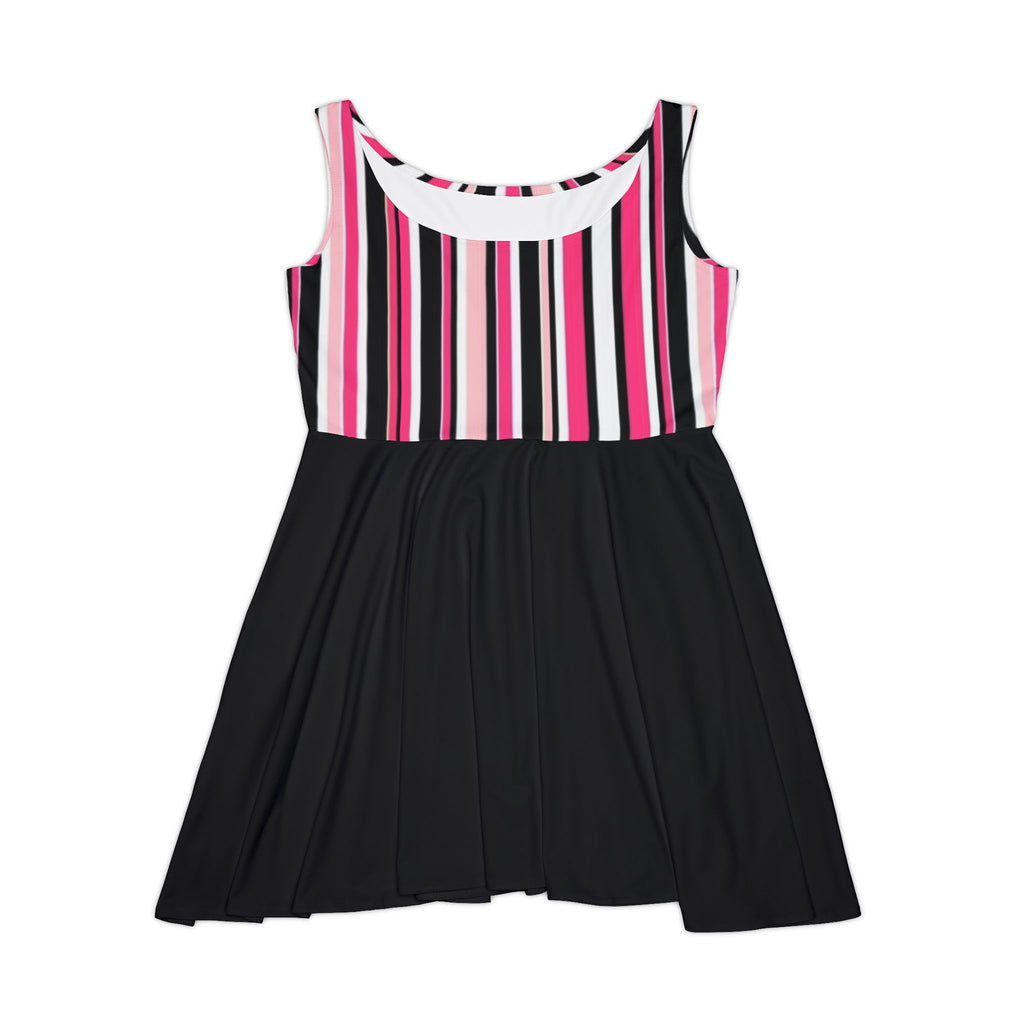 Striped Pink & Black Skater Dress — Women's Casual A-Line Summer Dress
