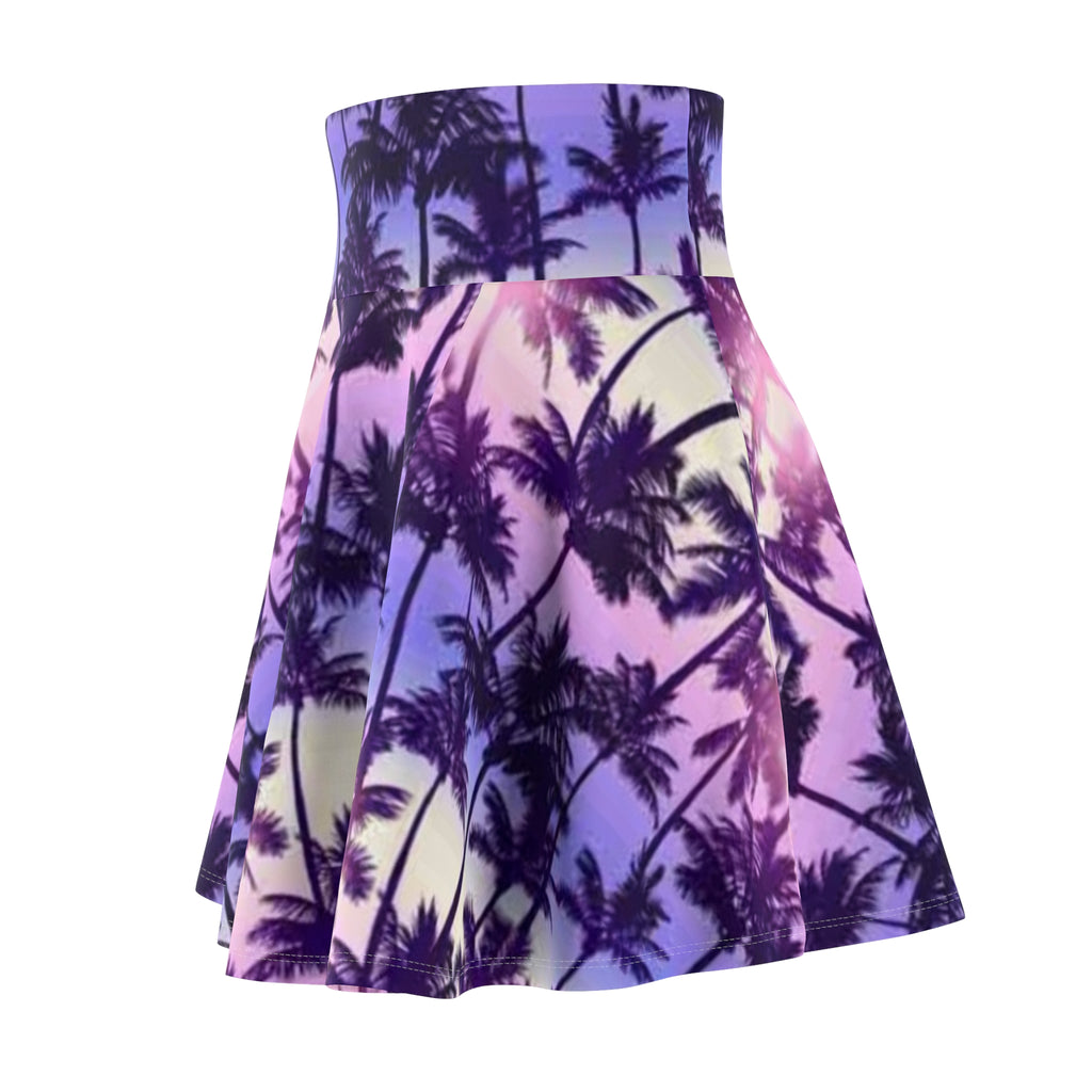 Palm Tree Sunset Skater Skirt — Purple Ombre Beach Print