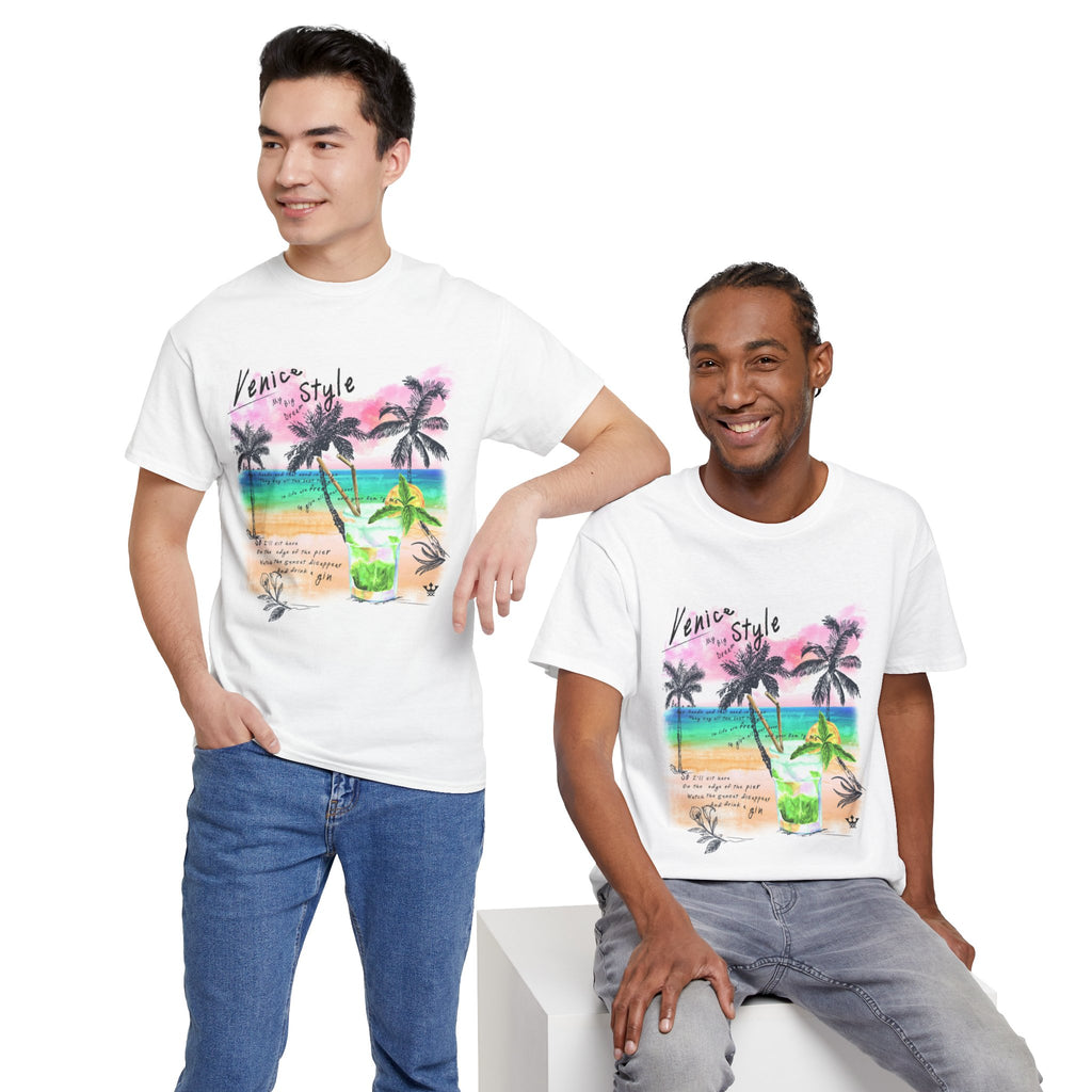 Venice Beach Cocktail Tee — Tropical Palm Sunset Graphic T-Shirt