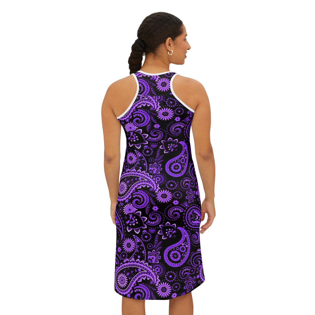 Purple Paisley Racerback Dress — Boho Floral AOP Shift Dress