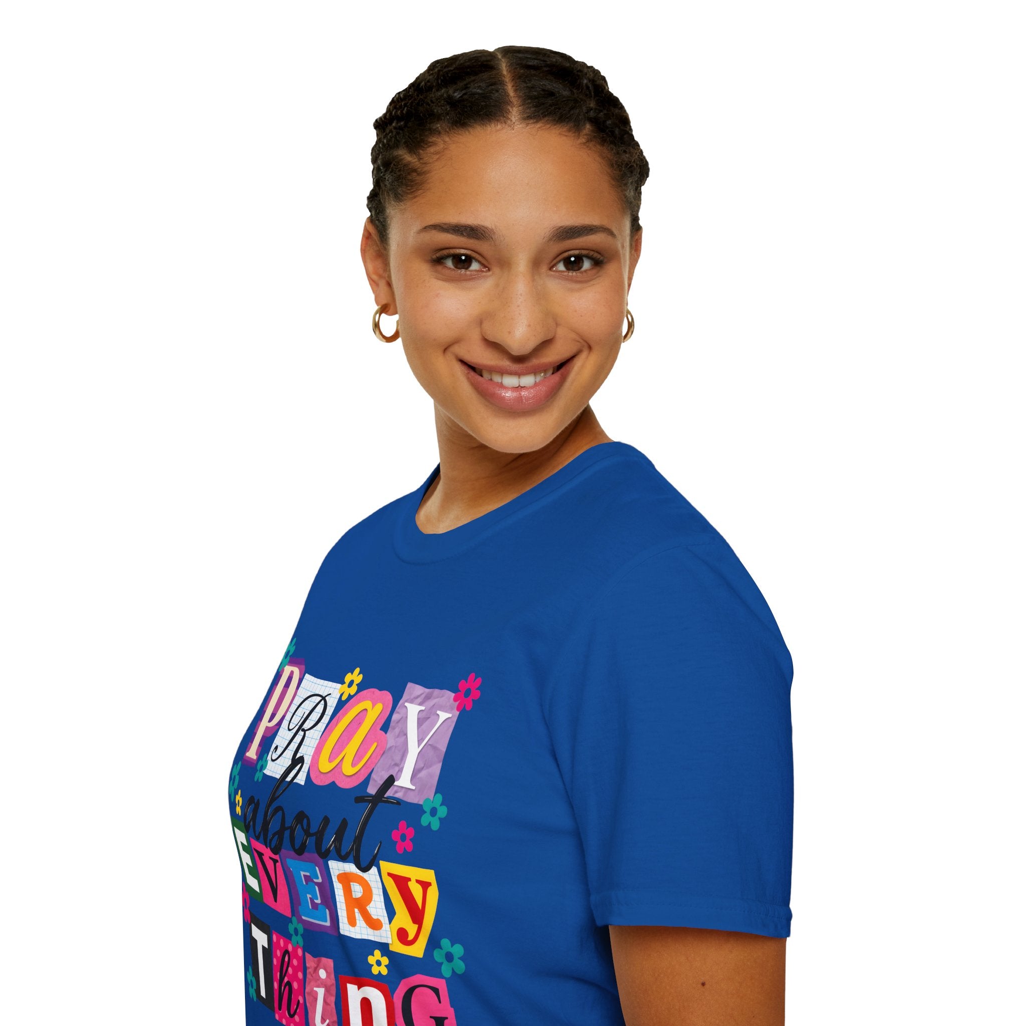 T-Shirt — "Pray About Everything" Colorful Floral Faith Graphic
