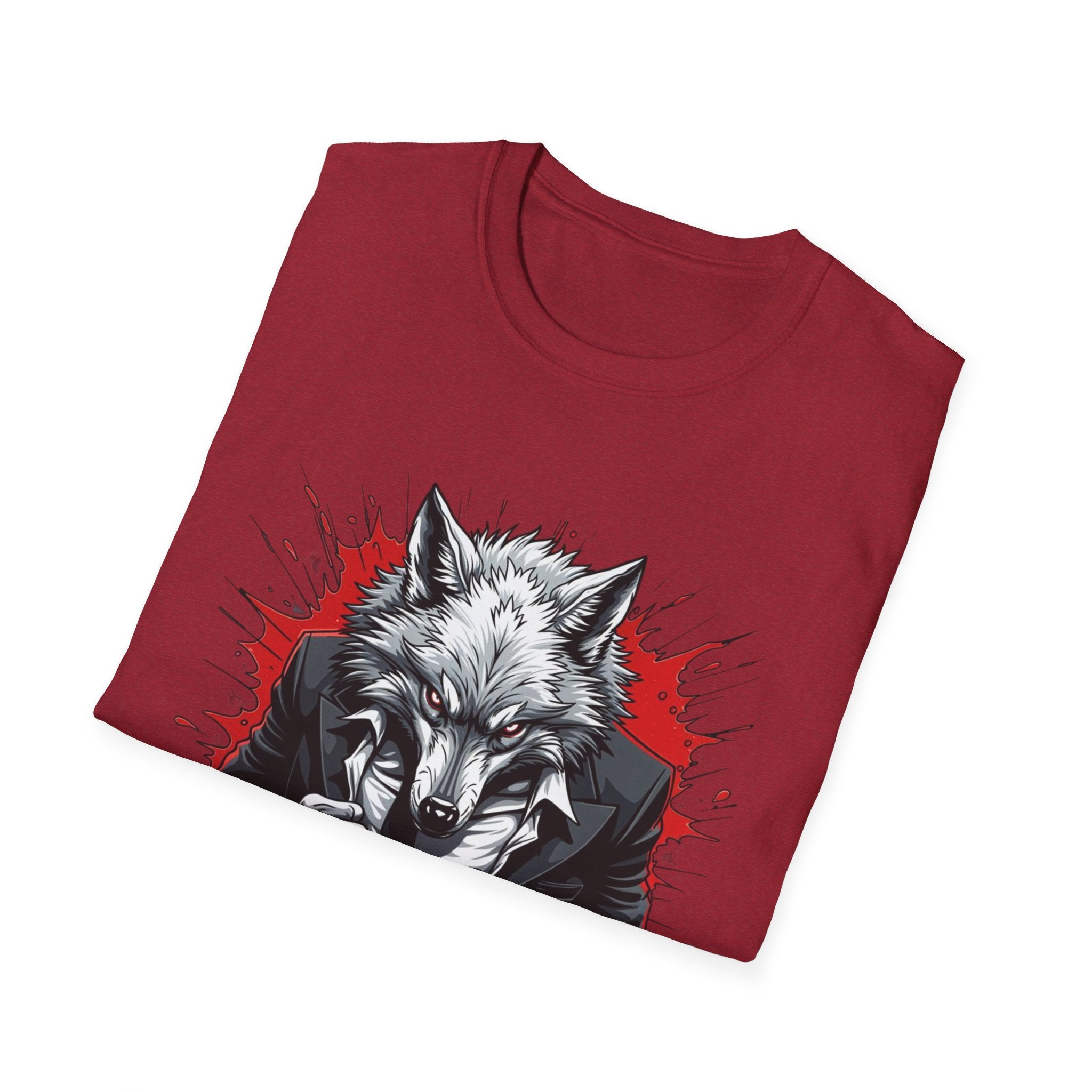 Wolf Suit T-Shirt — Wolf in Suit Graphic Tee (Bold Red Splash)