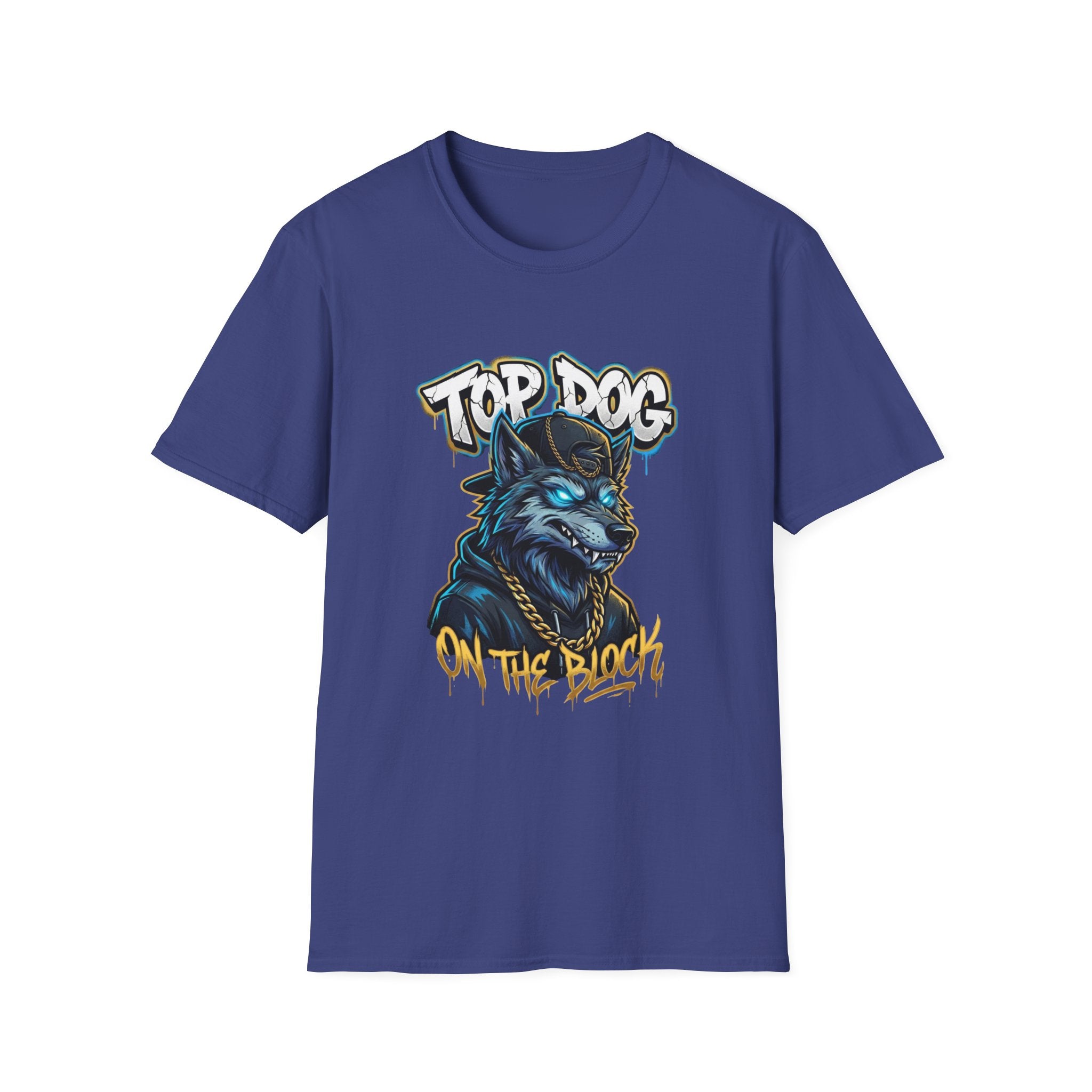 Top Dog On The Block Graphic T-Shirt — Bold Blue Wolf Streetwear Tee
