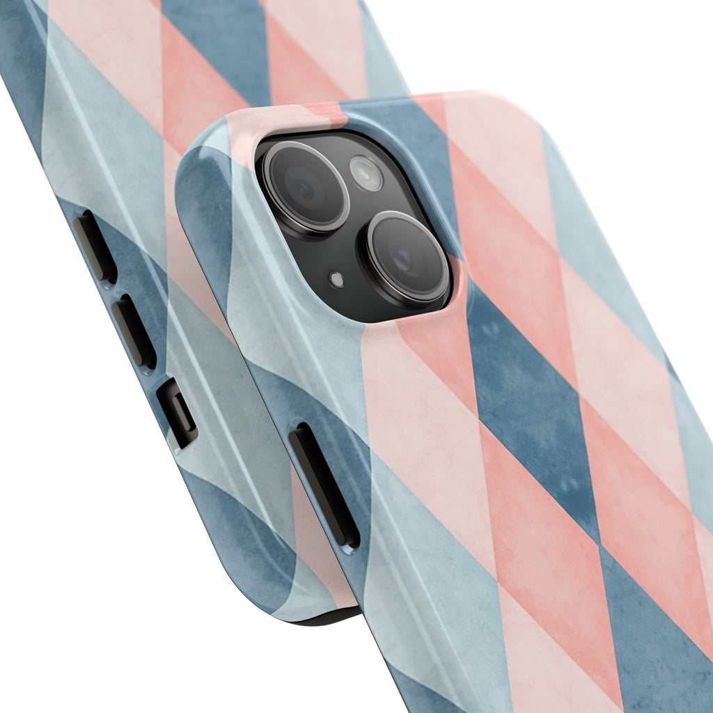 Pastel Harlequin Tough Phone Case — Blue & Pink Diamond Pattern