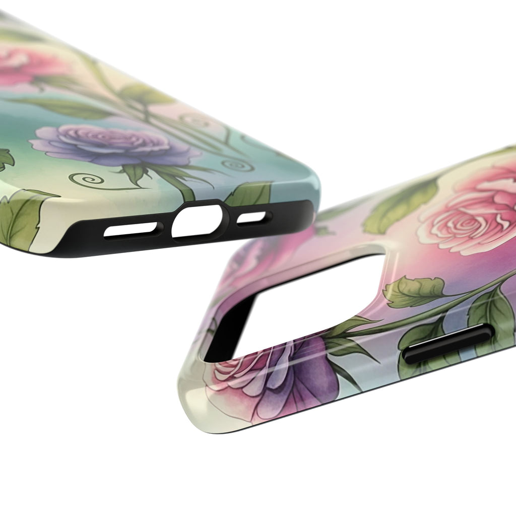 Floral Rose Tough Phone Case — Pastel Watercolor Protection