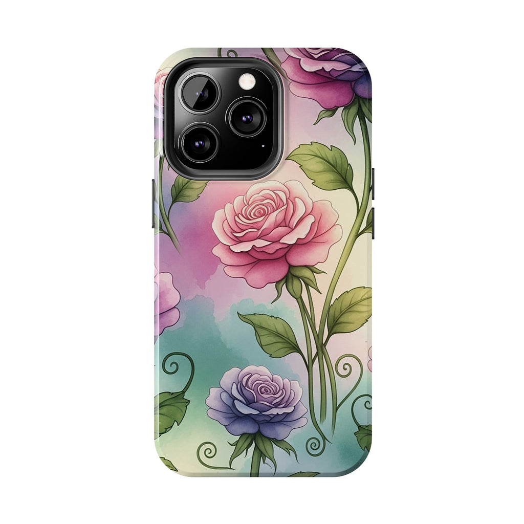 Floral Rose Tough Phone Case — Pastel Watercolor Protection