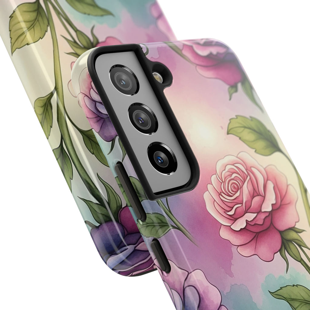 Floral Rose Tough Phone Case — Pastel Watercolor Protection