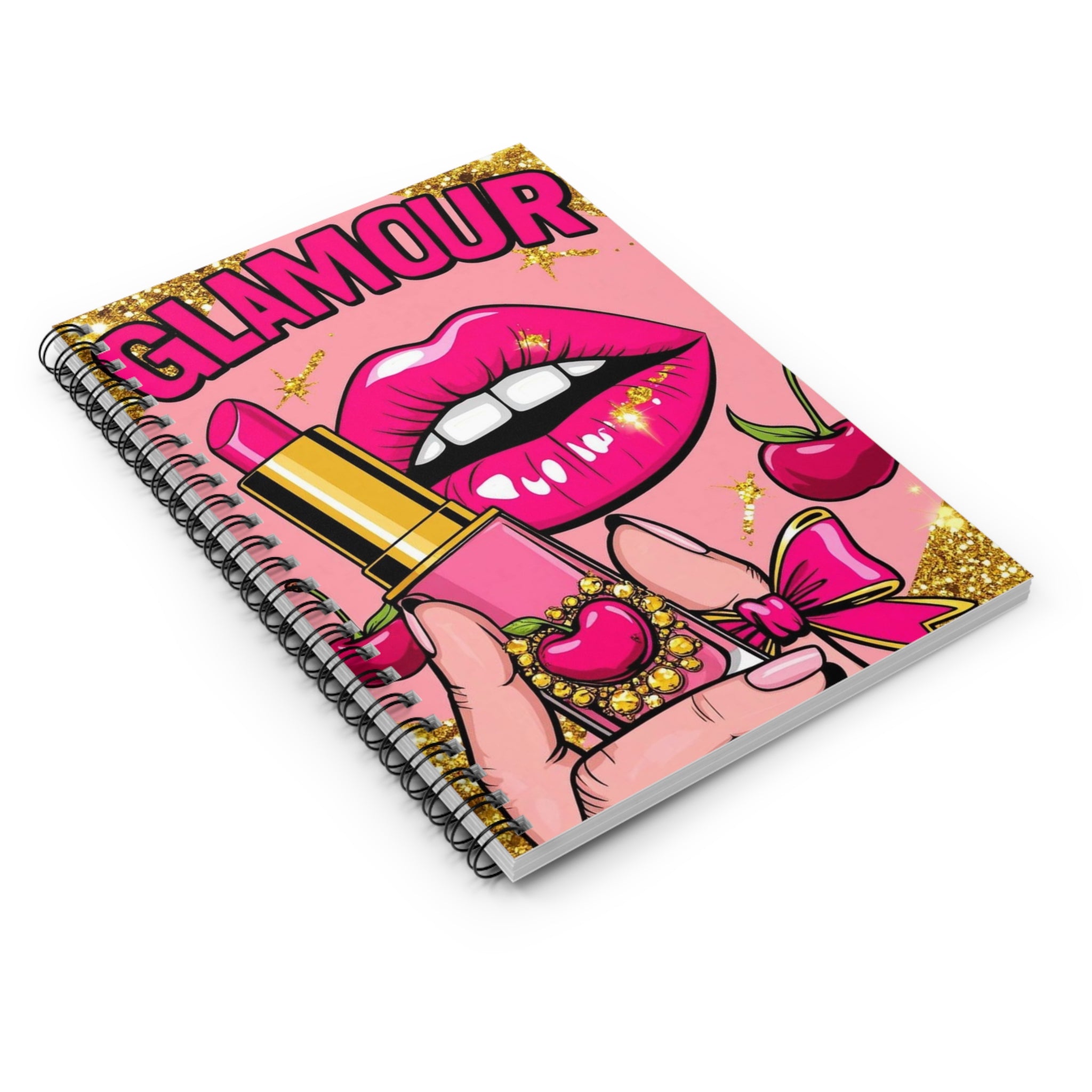 Glamour Lipstick Spiral Notebook — Pink Cosmetic Chic Ruled Journal