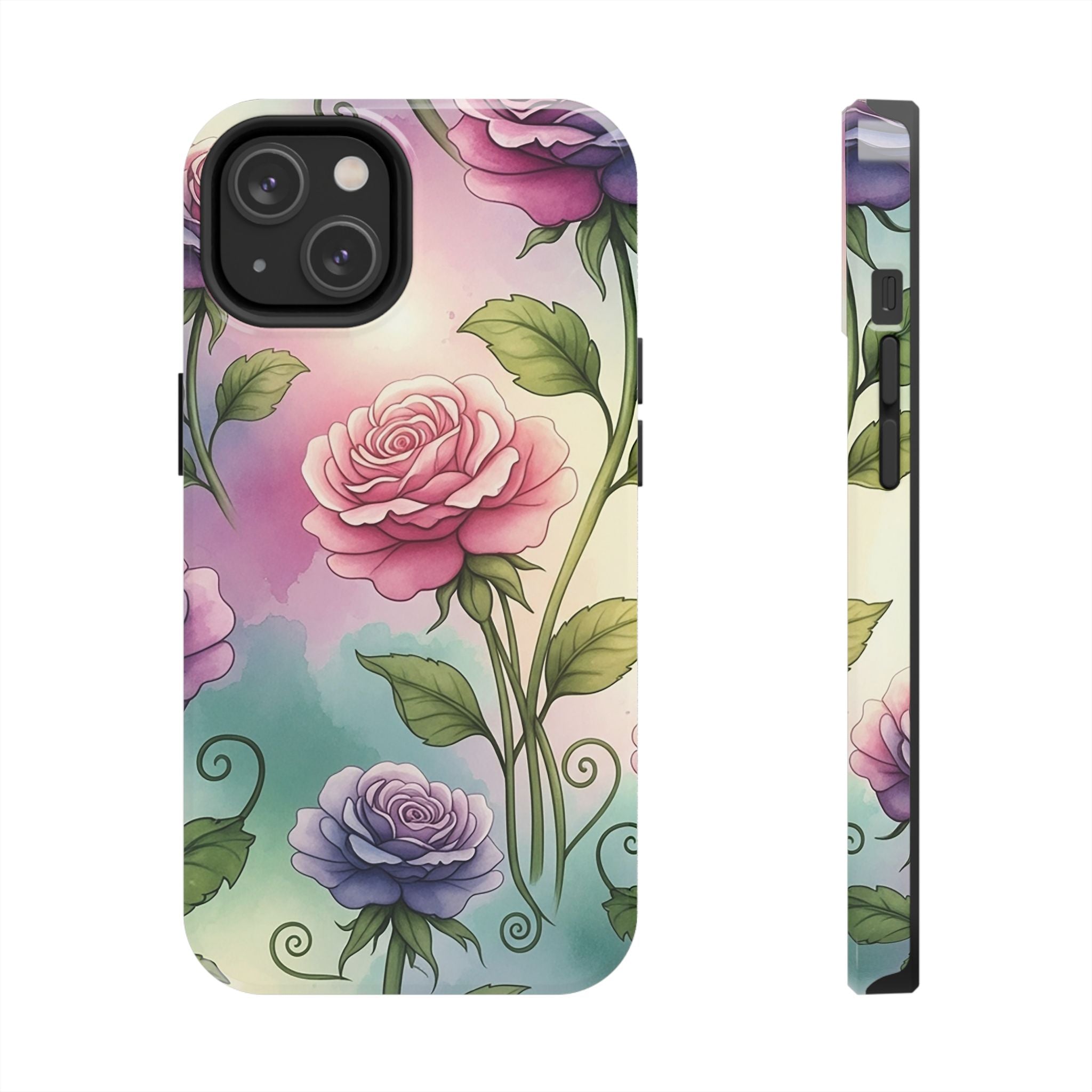 Floral Rose Tough Phone Case — Pastel Watercolor Protection
