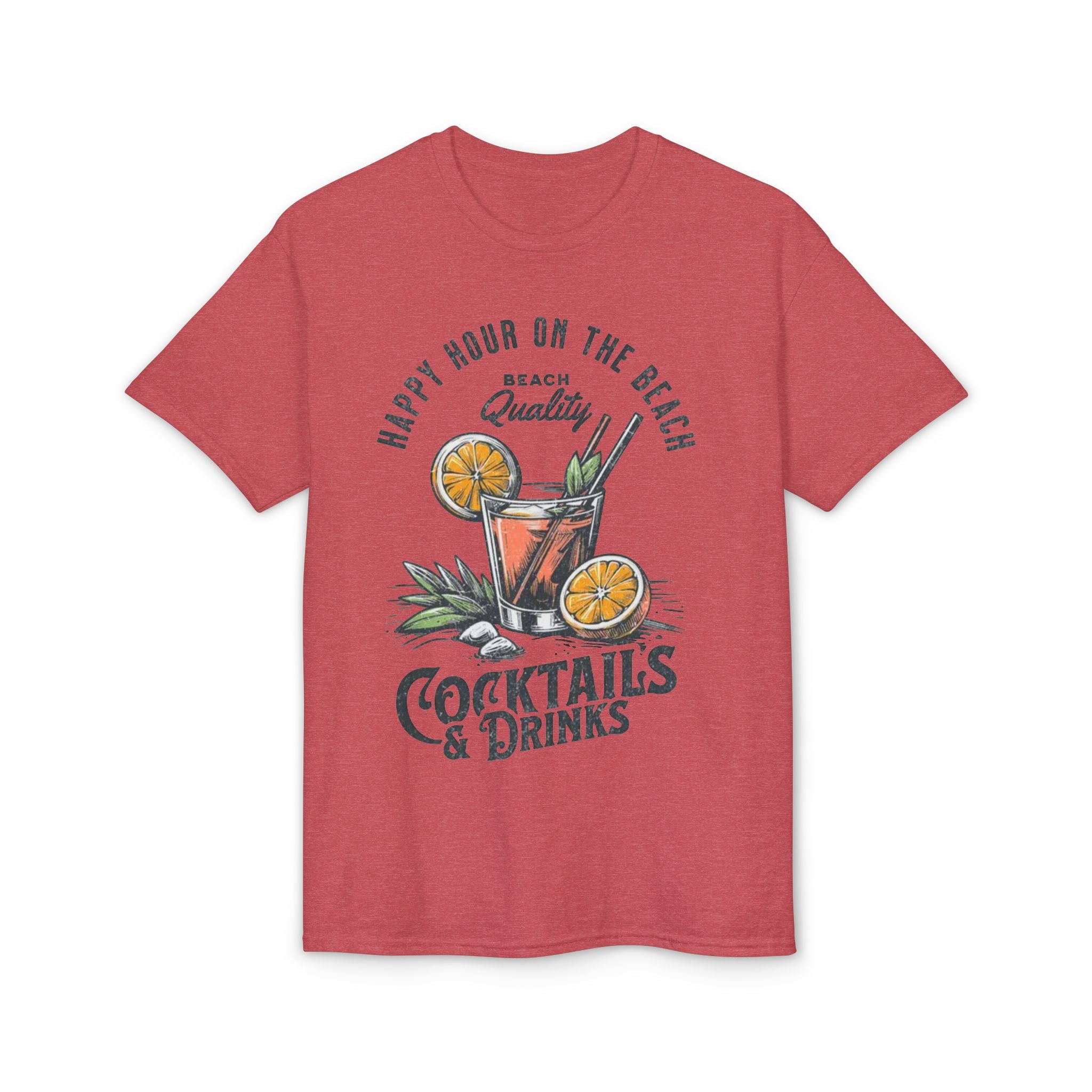 Cocktails & Drinks Beach T-Shirt — “Happy Hour on the Beach” Tropical Cocktail Tee