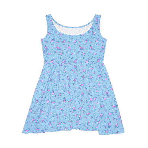 Blue Floral Skater Dress - Light Pastel Garden Print