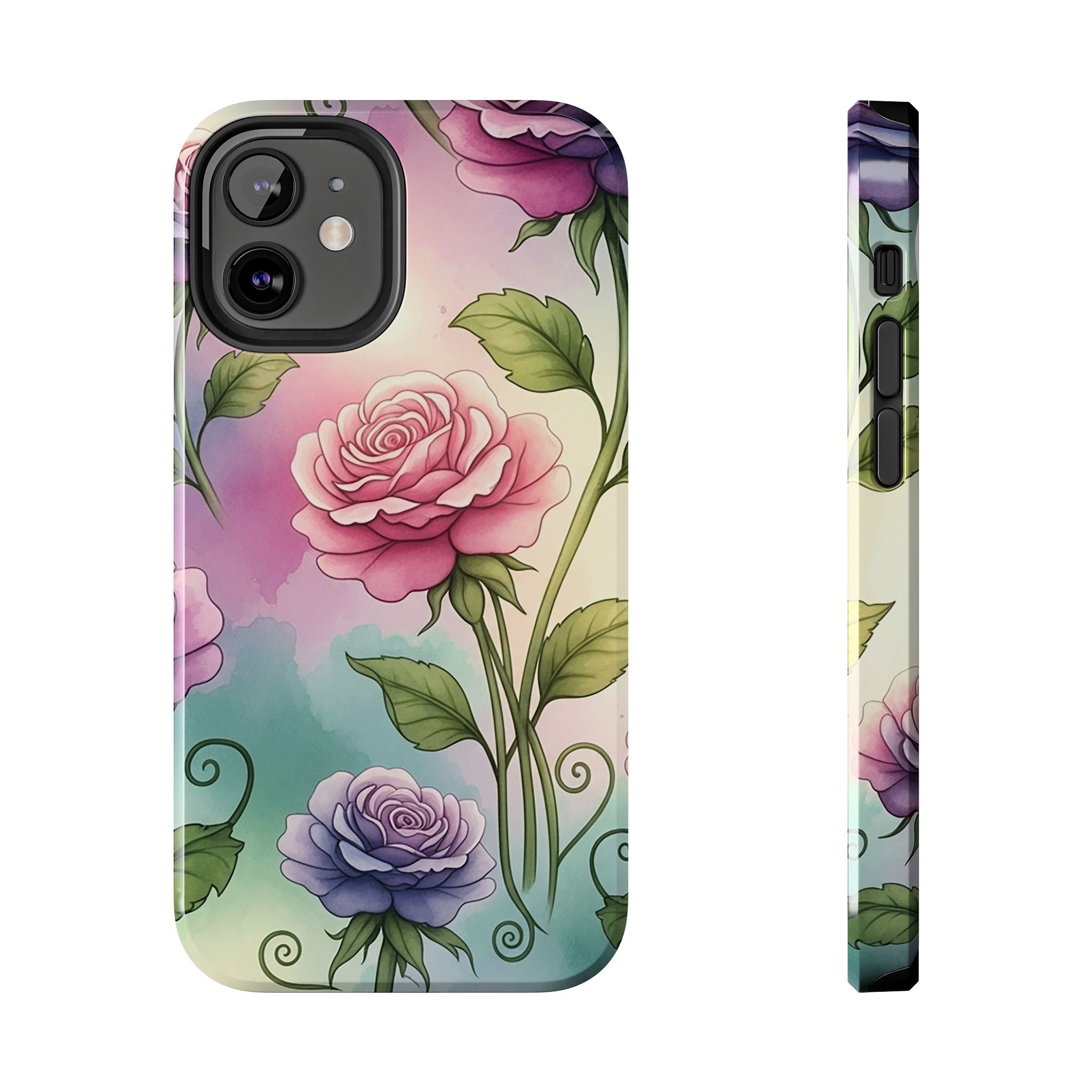 Floral Rose Tough Phone Case — Pastel Watercolor Protection
