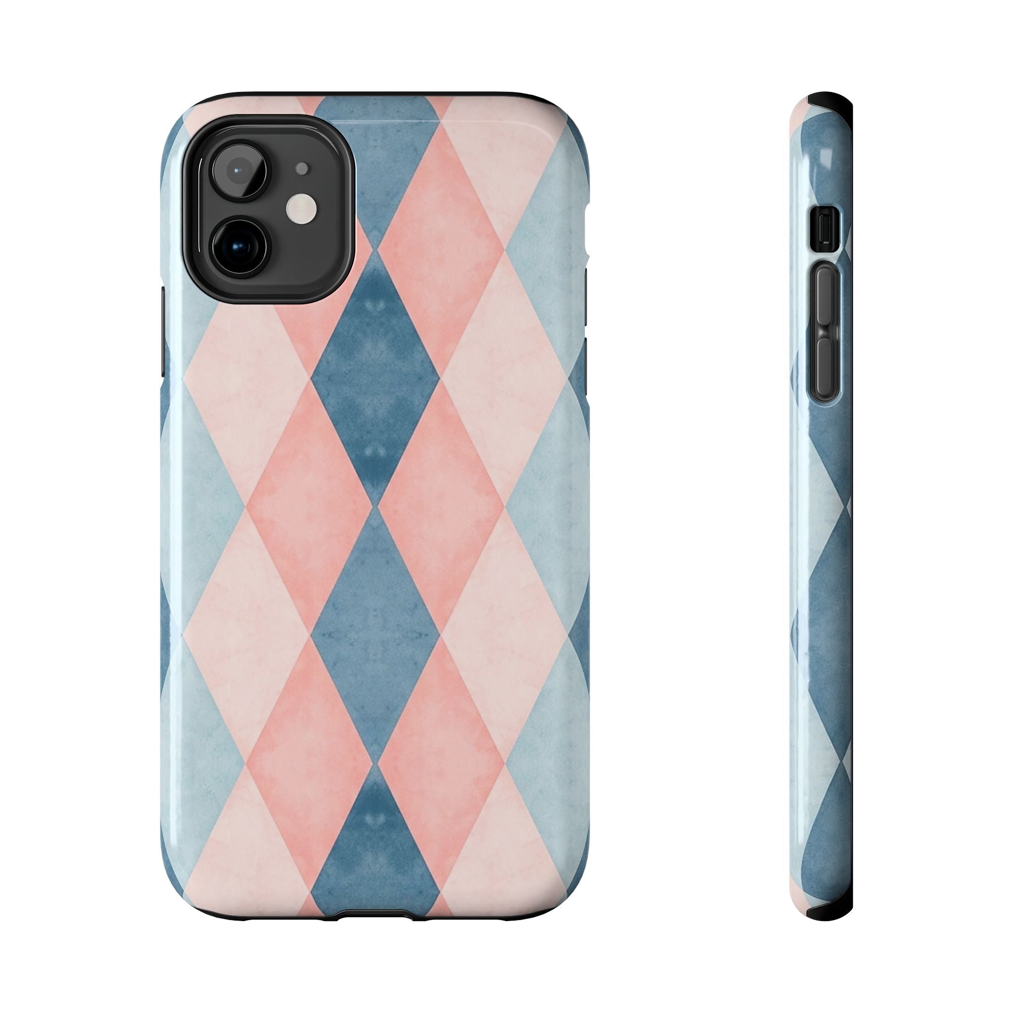Pastel Harlequin Tough Phone Case — Blue & Pink Diamond Pattern