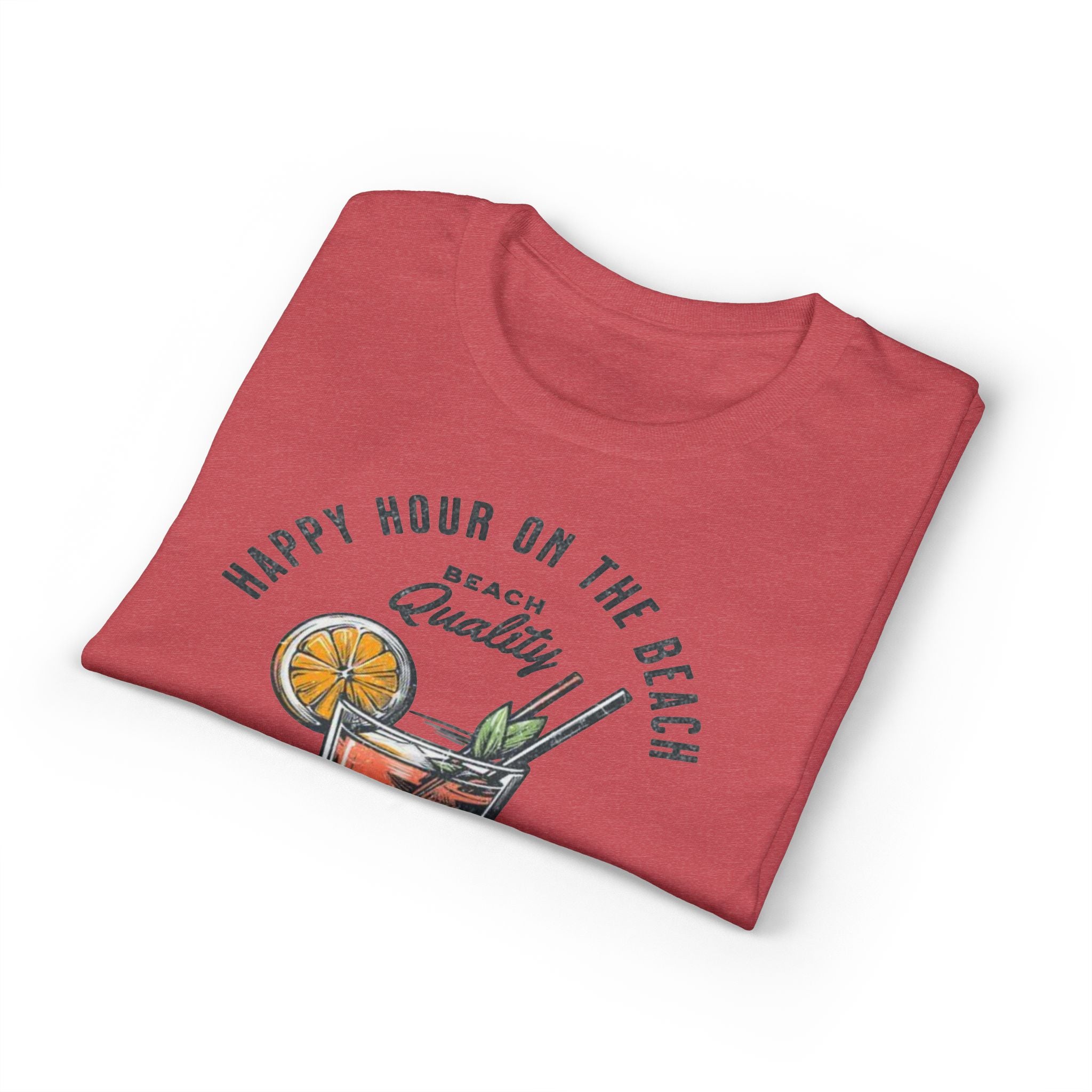 Cocktails & Drinks Beach T-Shirt — “Happy Hour on the Beach” Tropical Cocktail Tee