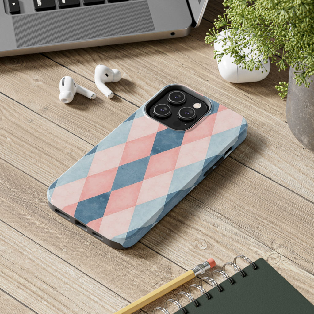 Pastel Harlequin Tough Phone Case — Blue & Pink Diamond Pattern