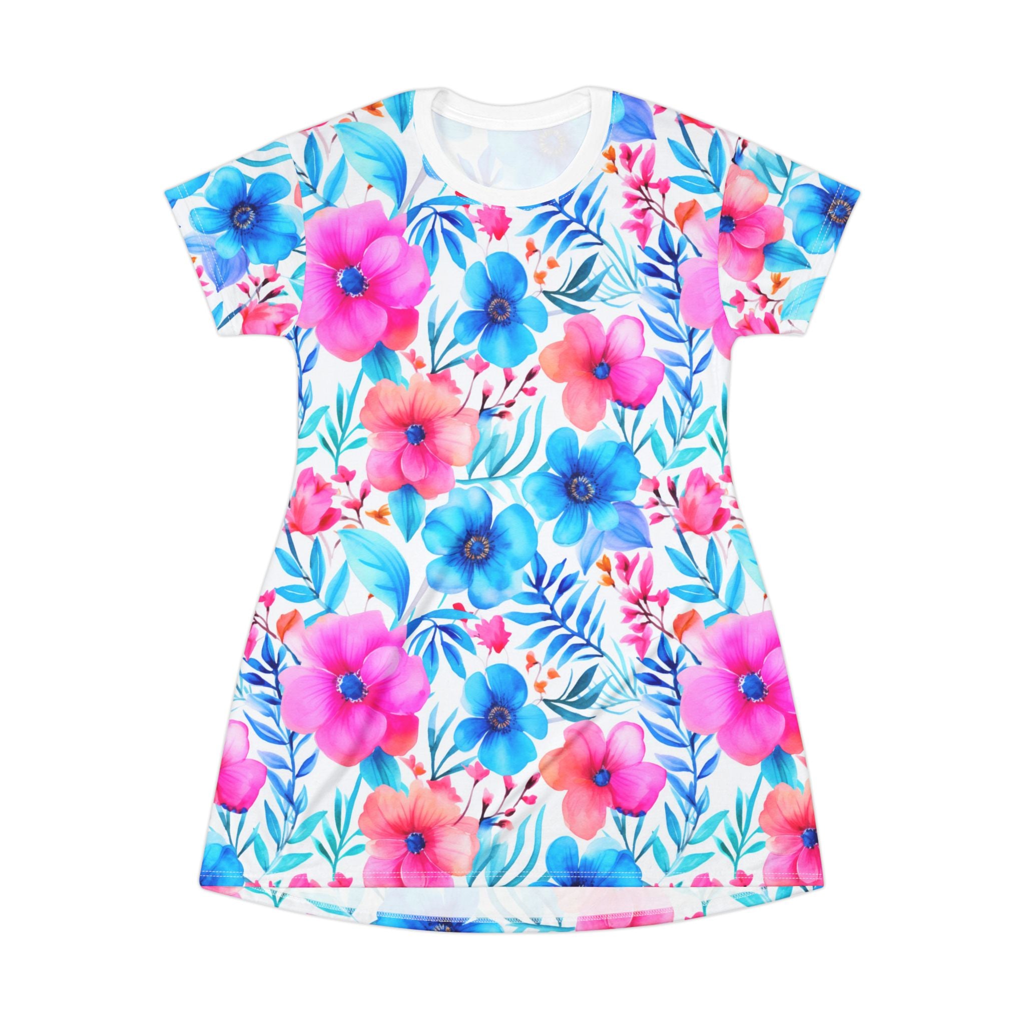 Floral T-Shirt Dress — All-Over Print Casual Summer Dress