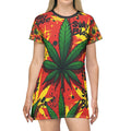 Stay Blazed T-Shirt Dress | Vibrant Cannabis-Themed Summer Dress for Relaxed Vibes