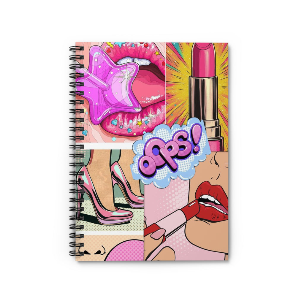 Pop Art Makeup Spiral Notebook — 'Oops!' Lipstick & Glam Journal
