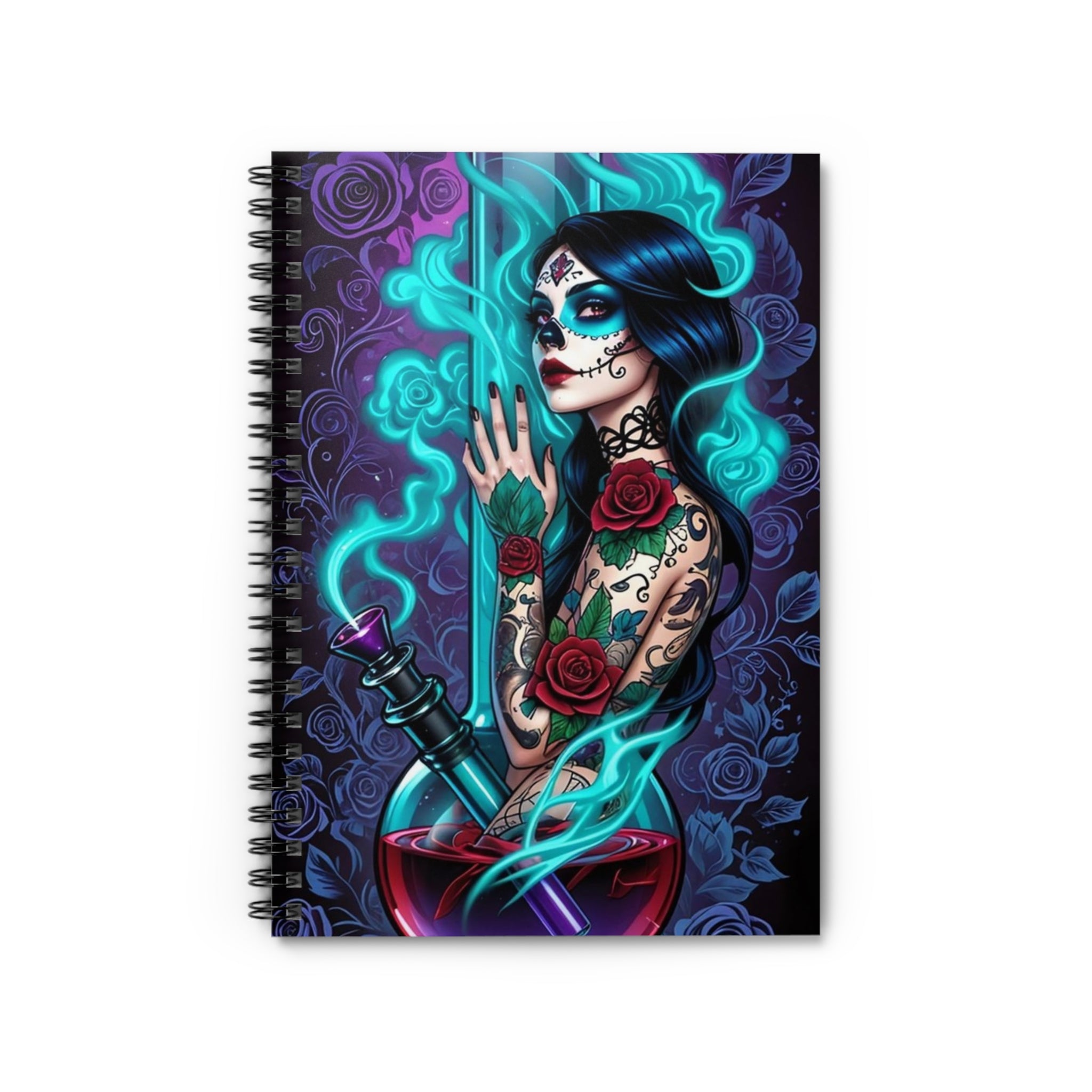 Sugar Skull Witch Notebook — Ruled Spiral Journal with Tattooed Day of the Dead Design