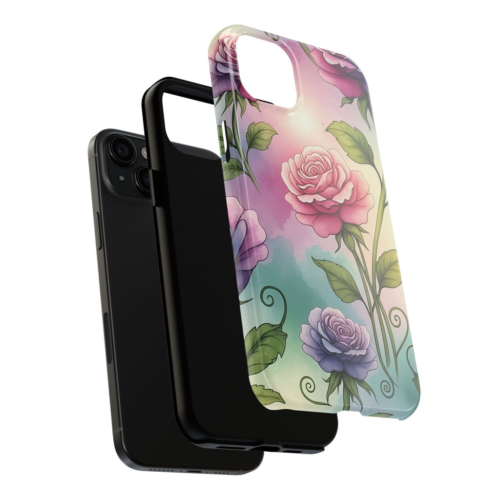 Floral Rose Tough Phone Case — Pastel Watercolor Protection