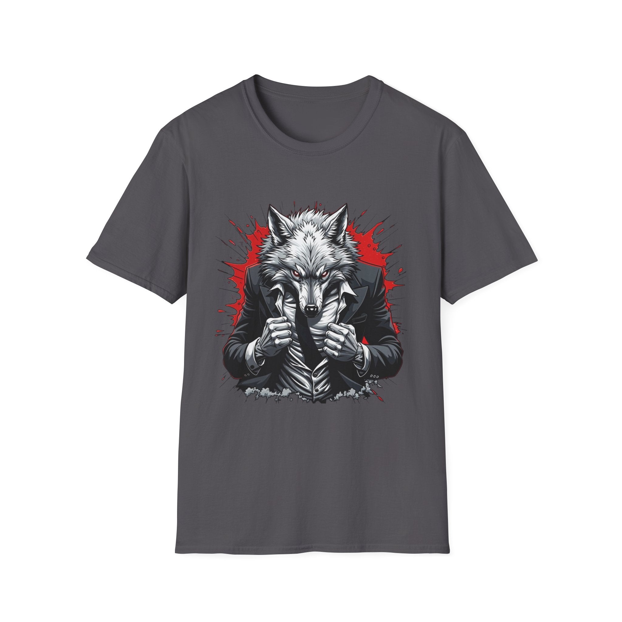 Wolf Suit T-Shirt — Wolf in Suit Graphic Tee (Bold Red Splash)