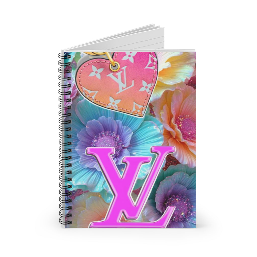 Floral Monogram Notebook — Pink LV Heart Spiral Ruled Journal