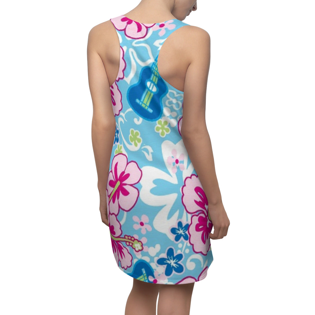 Floral Ukulele Racerback Dress — Tropical Hibiscus Print Summer Dress