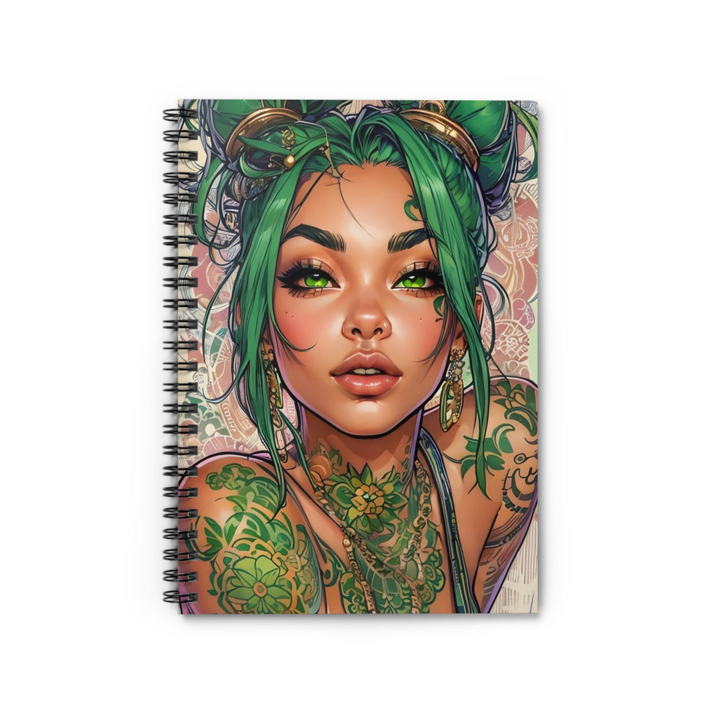 Green Tattooed Girl Spiral Notebook — Anime-Style Ruled Journal