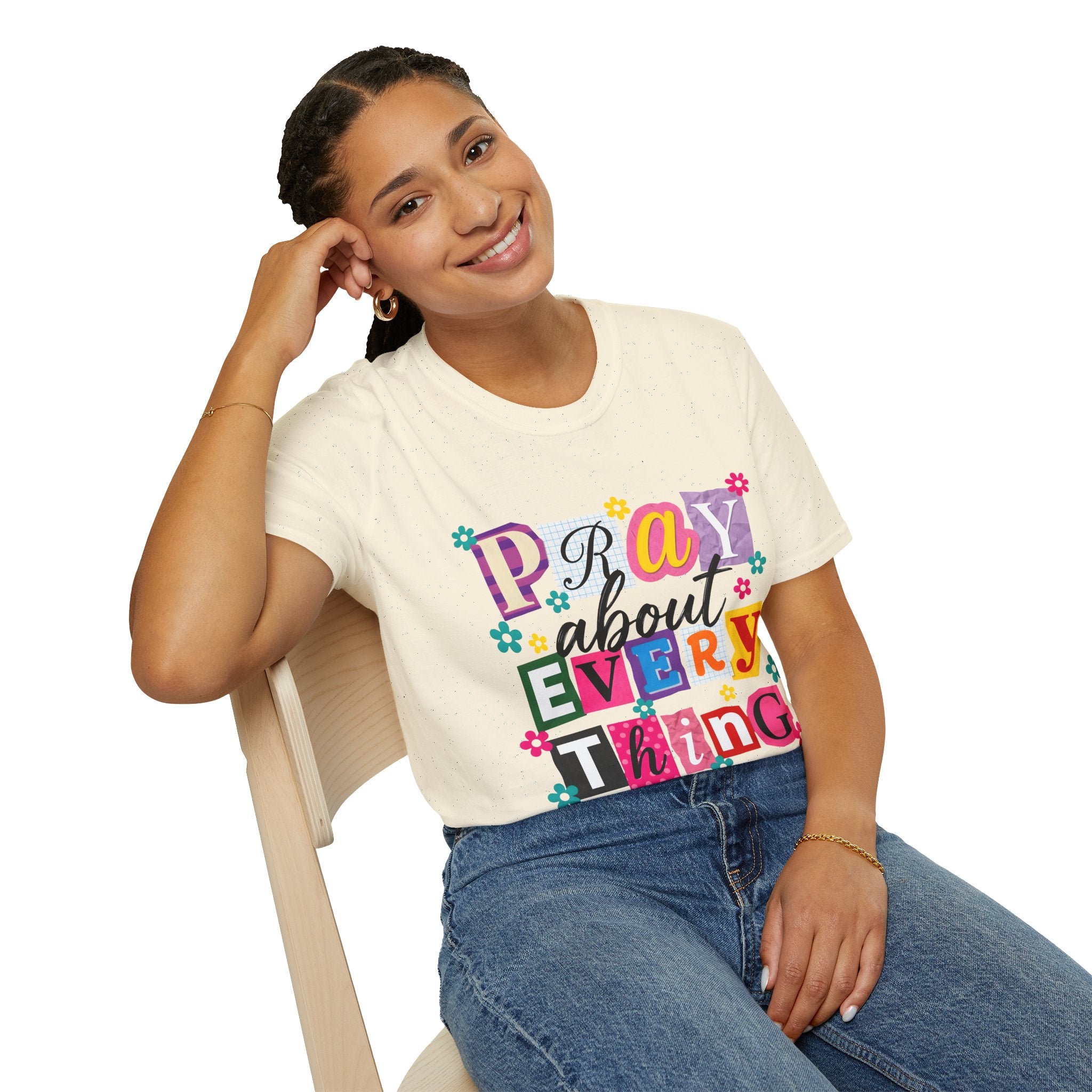 T-Shirt — "Pray About Everything" Colorful Floral Faith Graphic
