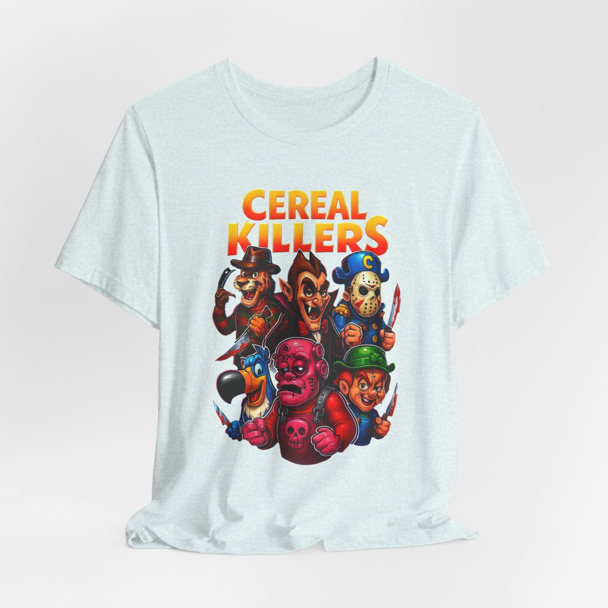 Cereal Killers Parody Horror Cartoon T-Shirt | Funny Cereal Villains Graphic Tee
