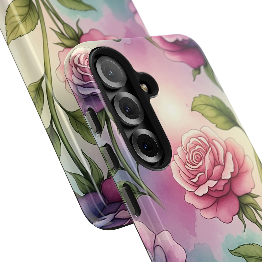 Floral Rose Tough Phone Case — Pastel Watercolor Protection